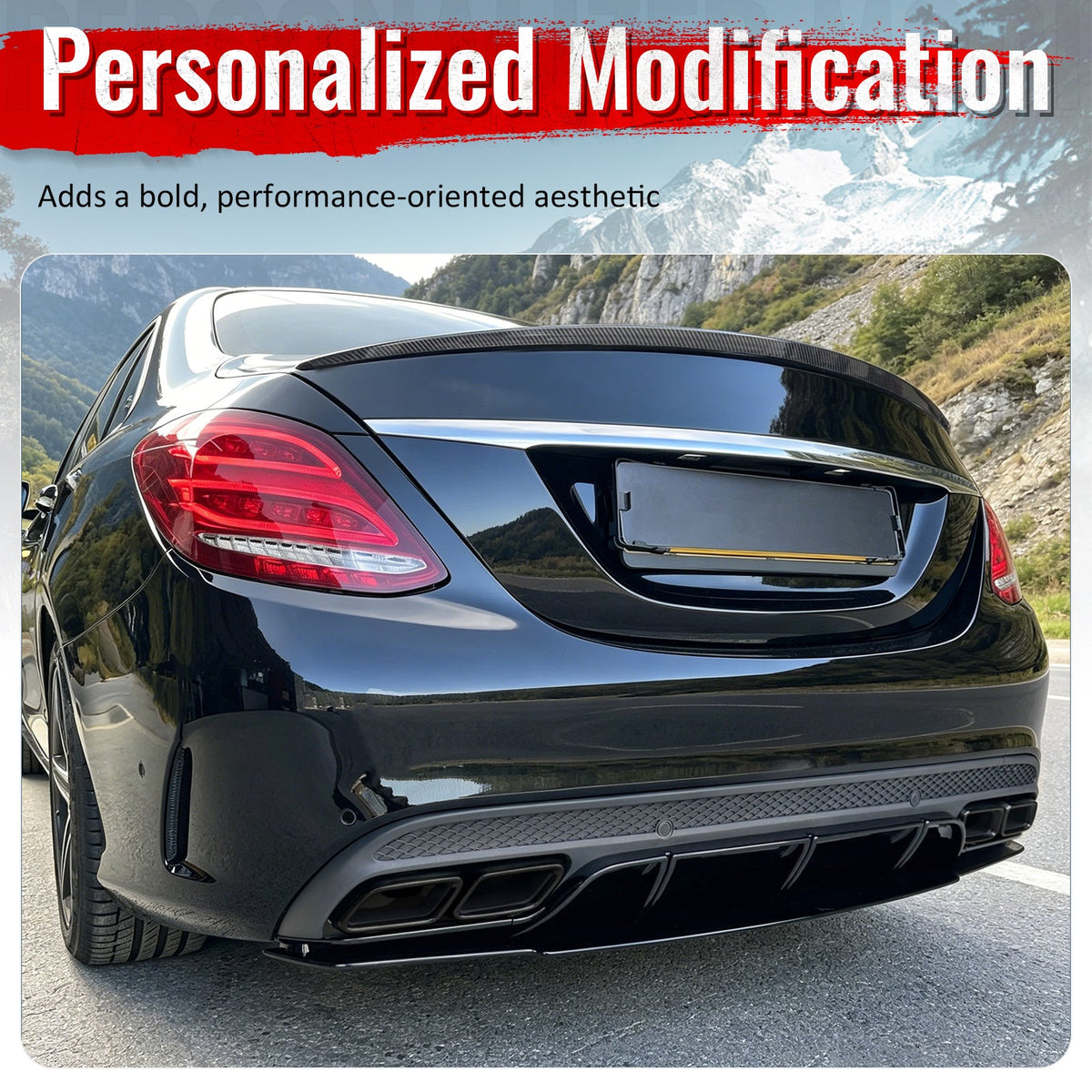 2015-2021 Benz C-Class W205 C63 Edition1 Style Black Rear Diffuser PP + Exhaust Tips