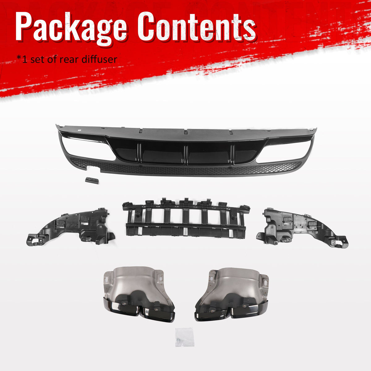 2015-2021 Benz C-Class W205 C63 Edition1 Style Black Rear Diffuser PP + Exhaust Tips