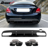 2015-2021 Benz C-Class W205 C63 Edition1 Style Black Rear Diffuser PP + Exhaust Tips