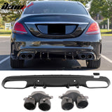2015-2021 Benz C-Class W205 2019 Facelift C43 Style Gloss Black Rear Diffuser PP + Exhaust Tips