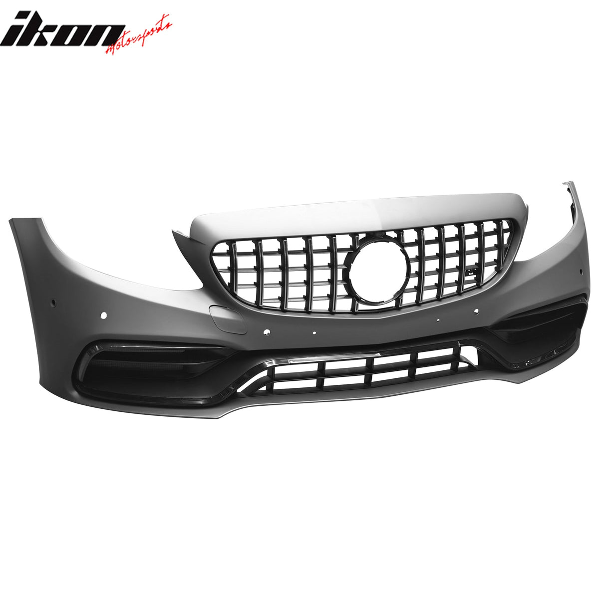 2015–2021 Benz C-Class W205 2019+ C63 Style PP Front Bumper Cover W/ Chrome Grille