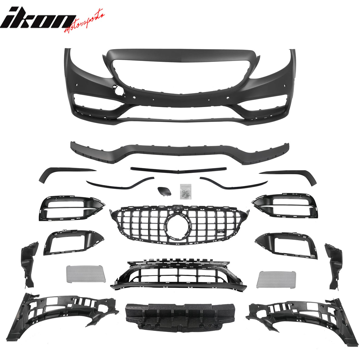2015–2021 Benz C-Class W205 2019+ C63 Style PP Front Bumper Cover W/ Gloss Black Grille