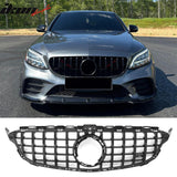 2015–2021 Benz C-Class W205 2019+ C63 Style PP Front Bumper Cover W/ Gloss Black Grille