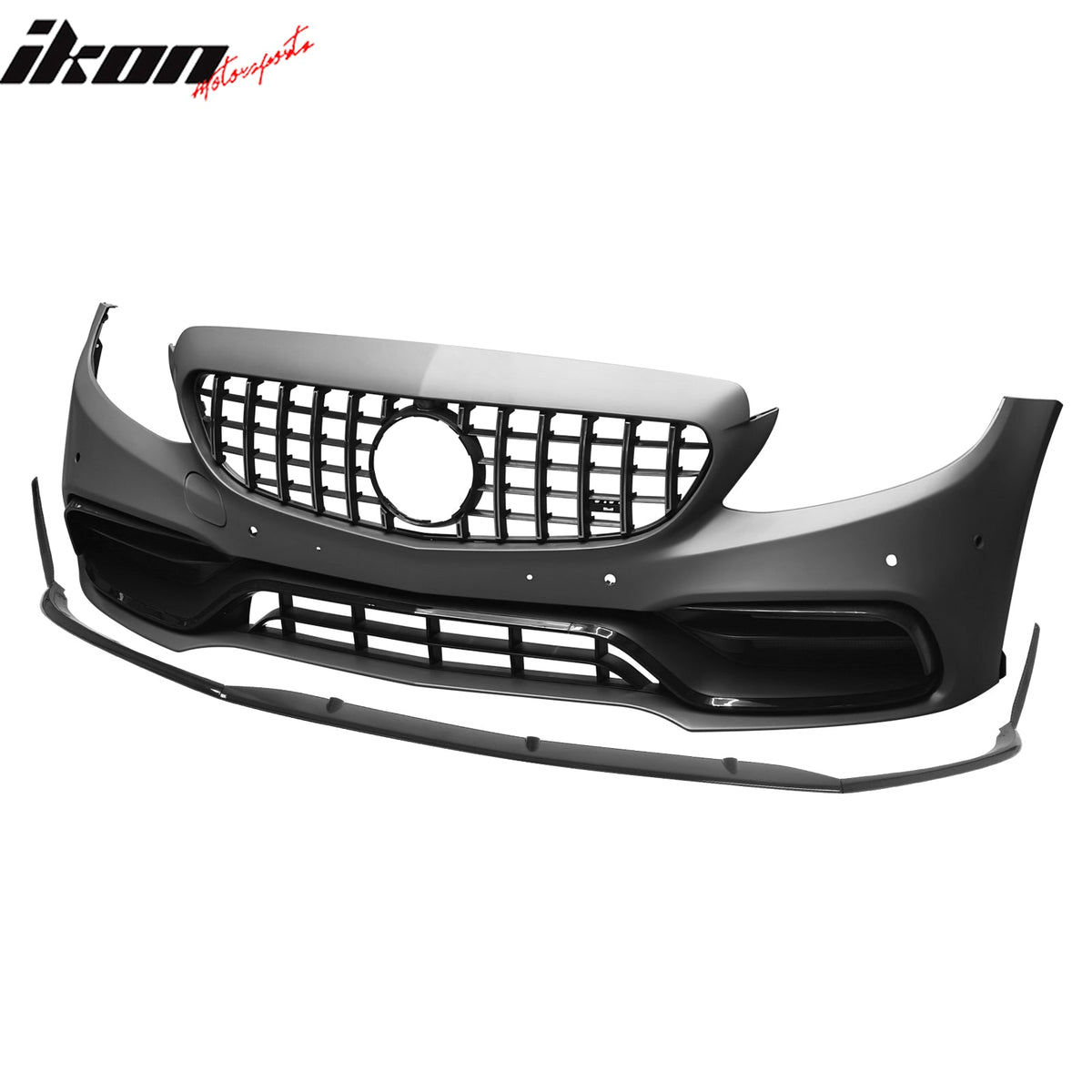 2015–2021 Benz C-Class W205 2019+ C63 Style Front Bumper Cover + Chrome Grille + Lip