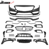 2015–2021 Benz C-Class W205 2019+ C63 Style Front Bumper Cover + Chrome Grille + Lip