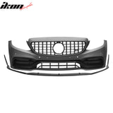 2015–2021 Benz C-Class W205 2019+ C63 Style Front Bumper Cover + Gloss Black Grille + Lip