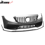 2015–2021 Benz C-Class W205 2019+ C63 Style Front Bumper Cover + Gloss Black Grille + Lip