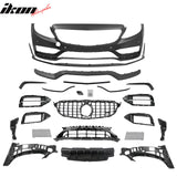 2015–2021 Benz C-Class W205 2019+ C63 Style Front Bumper Cover + Gloss Black Grille + Lip
