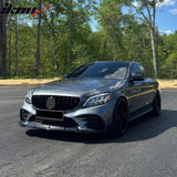 2015–2021 Benz C-Class W205 2019+ C63 Style Front Bumper Cover + Gloss Black Grille + Lip