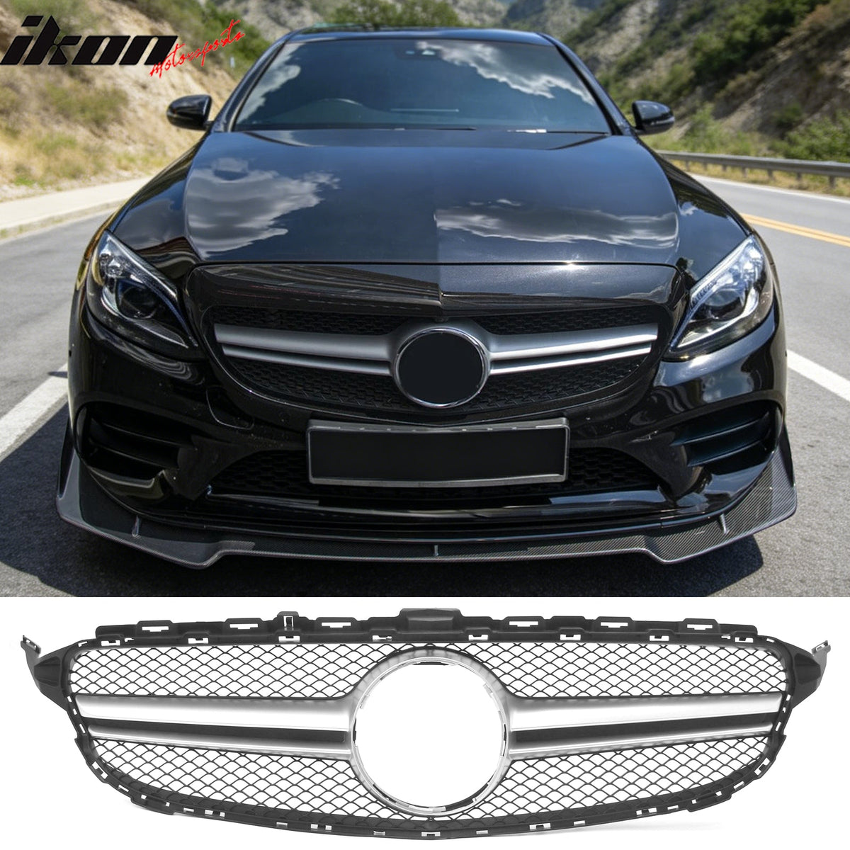 2015–2021 Benz C-Class W205 C63 Style PP Front Bumper Cover W/ Silver Grille ABS