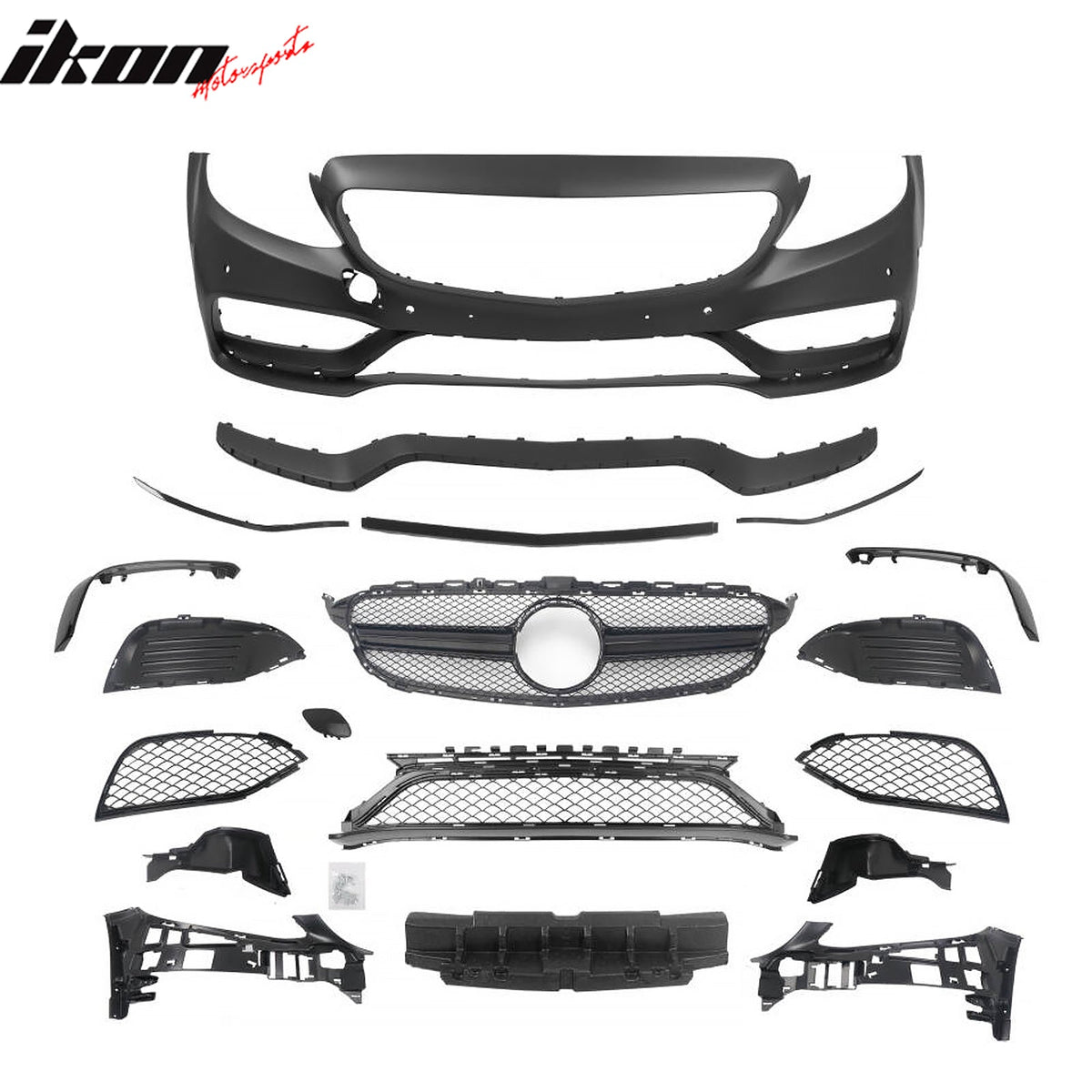 2015–2021 Benz C-Class W205 C63 Style PP Front Bumper Cover W/ Gloss Black Grille ABS