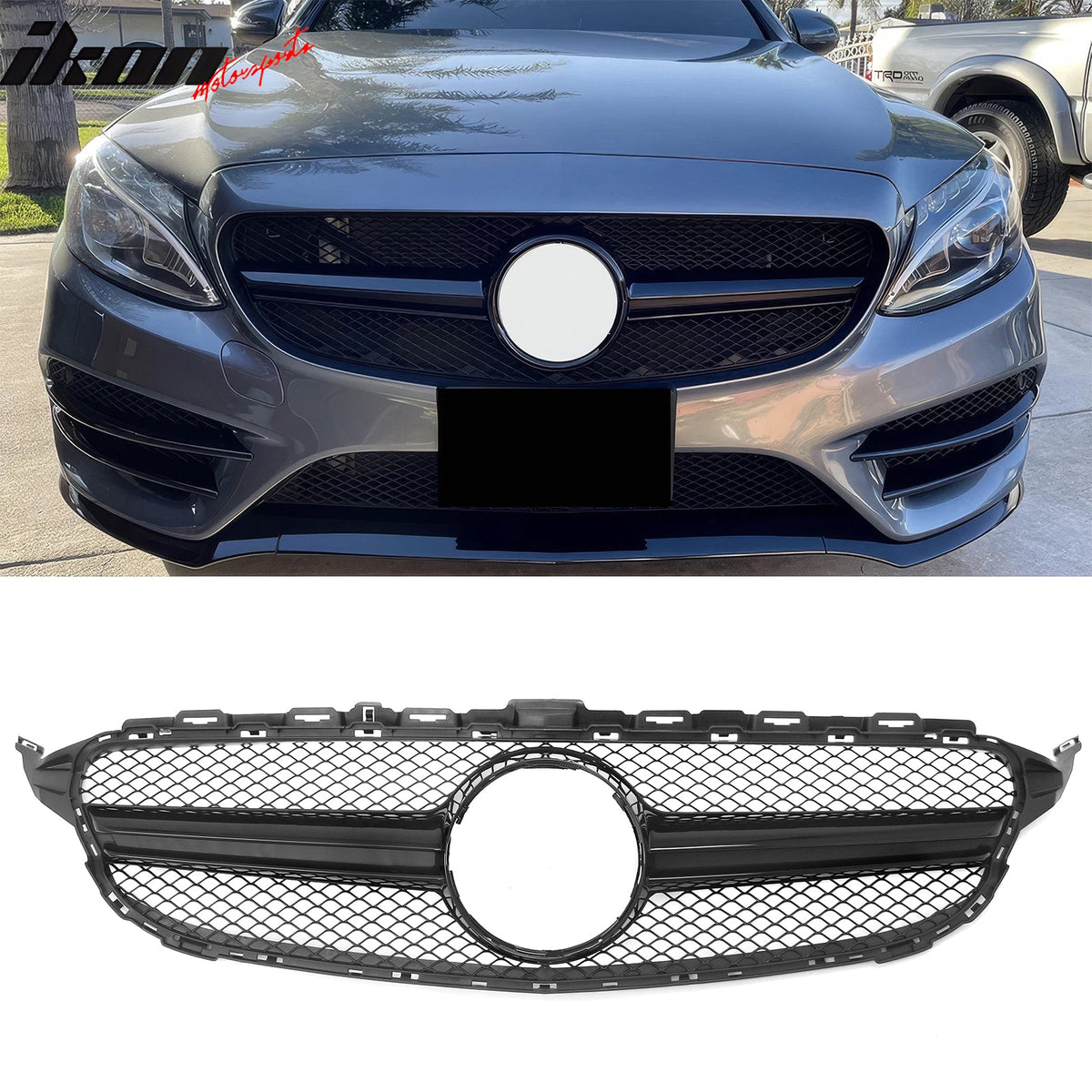 2015–2021 Benz C-Class W205 C63 Style PP Front Bumper Cover W/ Gloss Black Grille ABS