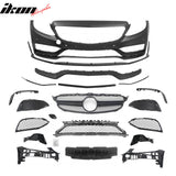 2015–2021 Benz C-Class W205 C63 Style PP Front Bumper Cover W/ Gloss Black Grille + Lip