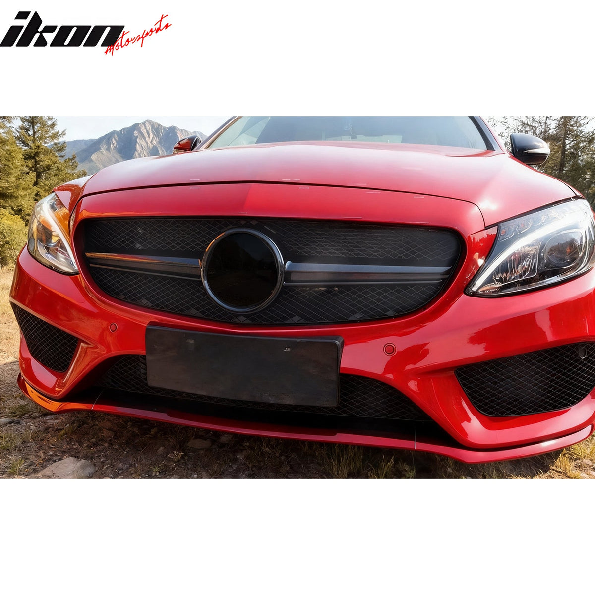 2015–2021 Benz C-Class W205 C63 Style PP Front Bumper Cover W/ Gloss Black Grille + Lip