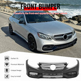 2014-2016 Mercedes-Benz E-Class W212 Sedan Front Bumper Cover Conversion Replacement W/Upper Grille W/Silver Bar E63 Style PP ABS