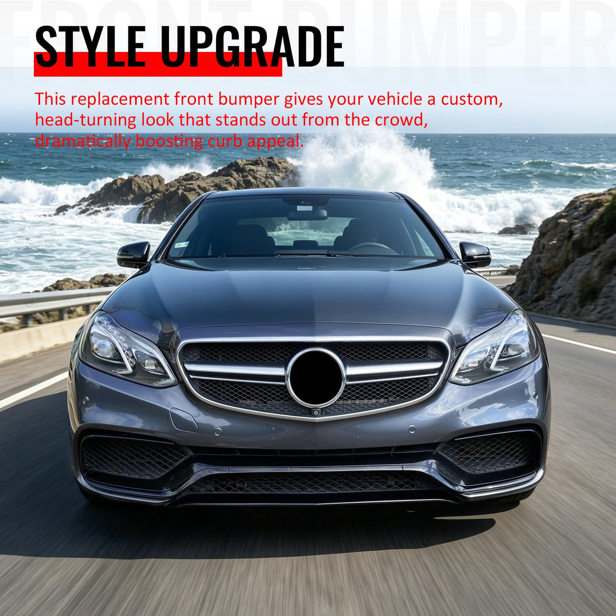 2014-2016 Mercedes-Benz E-Class W212 Sedan Front Bumper Cover Conversion Replacement W/Upper Grille W/Silver Bar E63 Style PP ABS