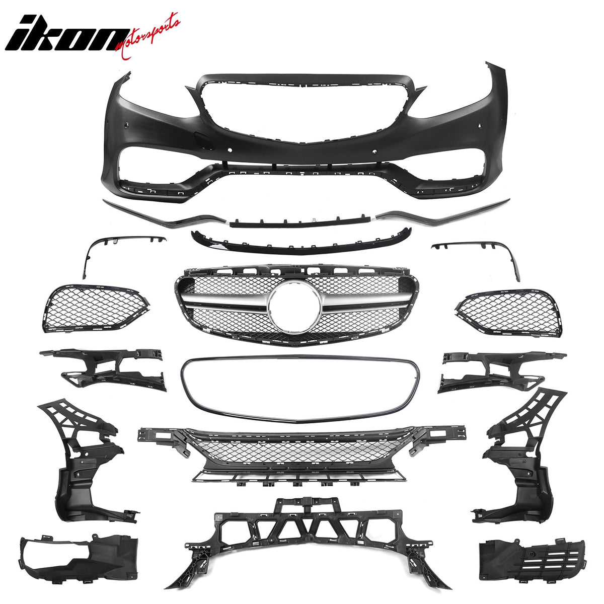 2014-2016 Mercedes-Benz E-Class W212 Sedan Front Bumper Cover Conversion Replacement W/Upper Grille W/Silver Bar E63 Style PP ABS
