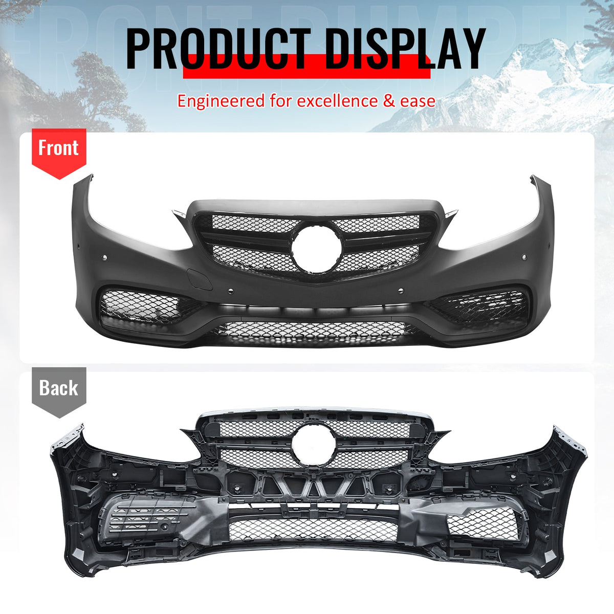 2014-2016 Mercedes-Benz E-Class W212 Sedan Front Bumper Cover Conversion Replacement W/Upper Grille W/Gloss Bar E63 Style PP ABS