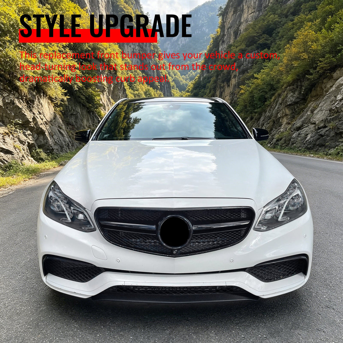 2014-2016 Mercedes-Benz E-Class W212 Sedan Front Bumper Cover Conversion Replacement W/Upper Grille W/Gloss Bar E63 Style PP ABS