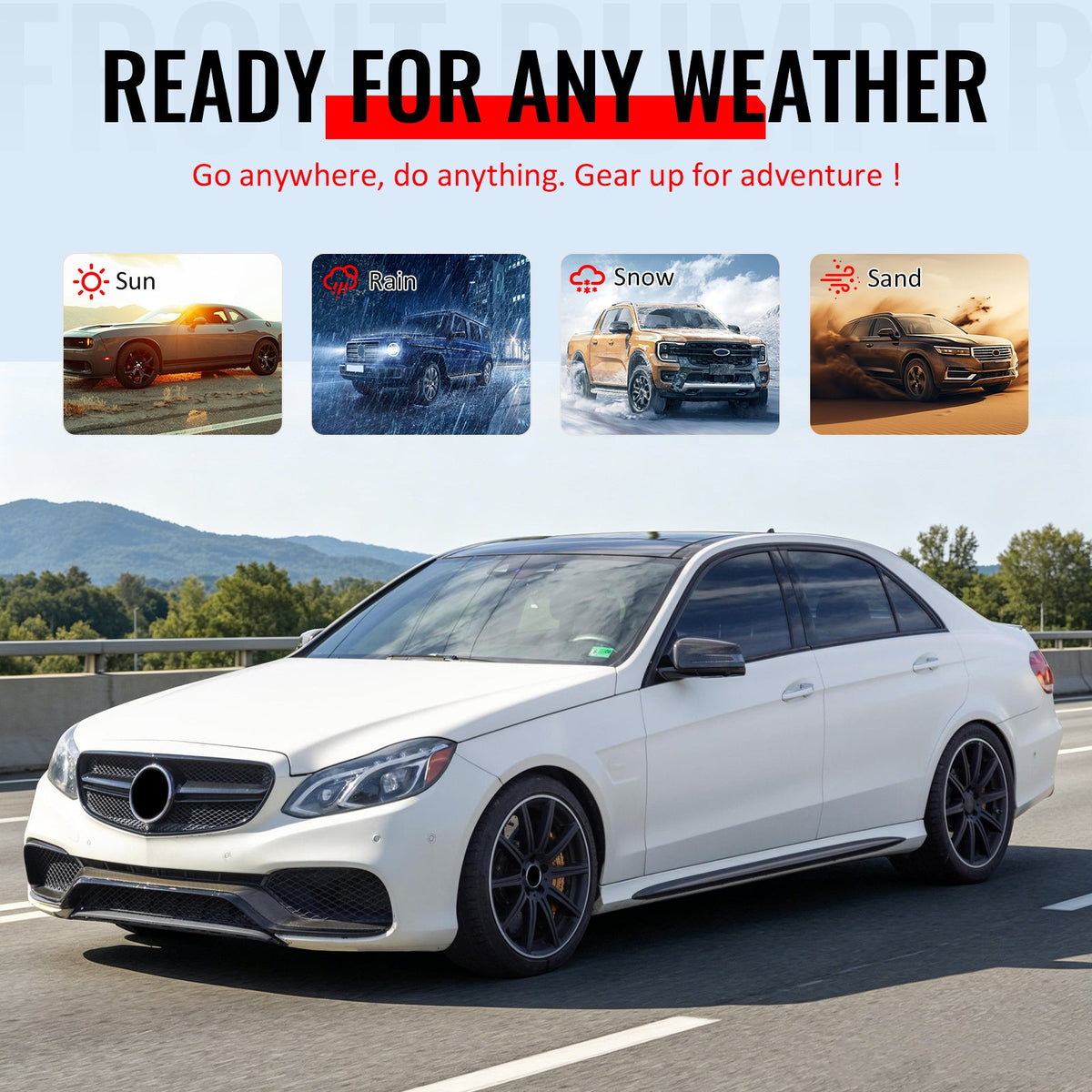2014-2016 Mercedes-Benz E-Class W212 Sedan Front Bumper Cover Conversion Replacement W/Upper Grille W/Gloss Bar E63 Style PP ABS