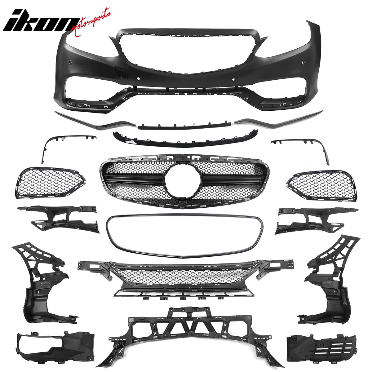 2014-2016 Mercedes-Benz E-Class W212 Sedan Front Bumper Cover Conversion Replacement W/Upper Grille W/Gloss Bar E63 Style PP ABS