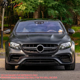 2017-2020 Mercedes-Benz E-Class W213 Front Bumper Cover Conversion Replacement W/Upper Grille W/Silver Trim E63 Style Unpainted Black PP ABS