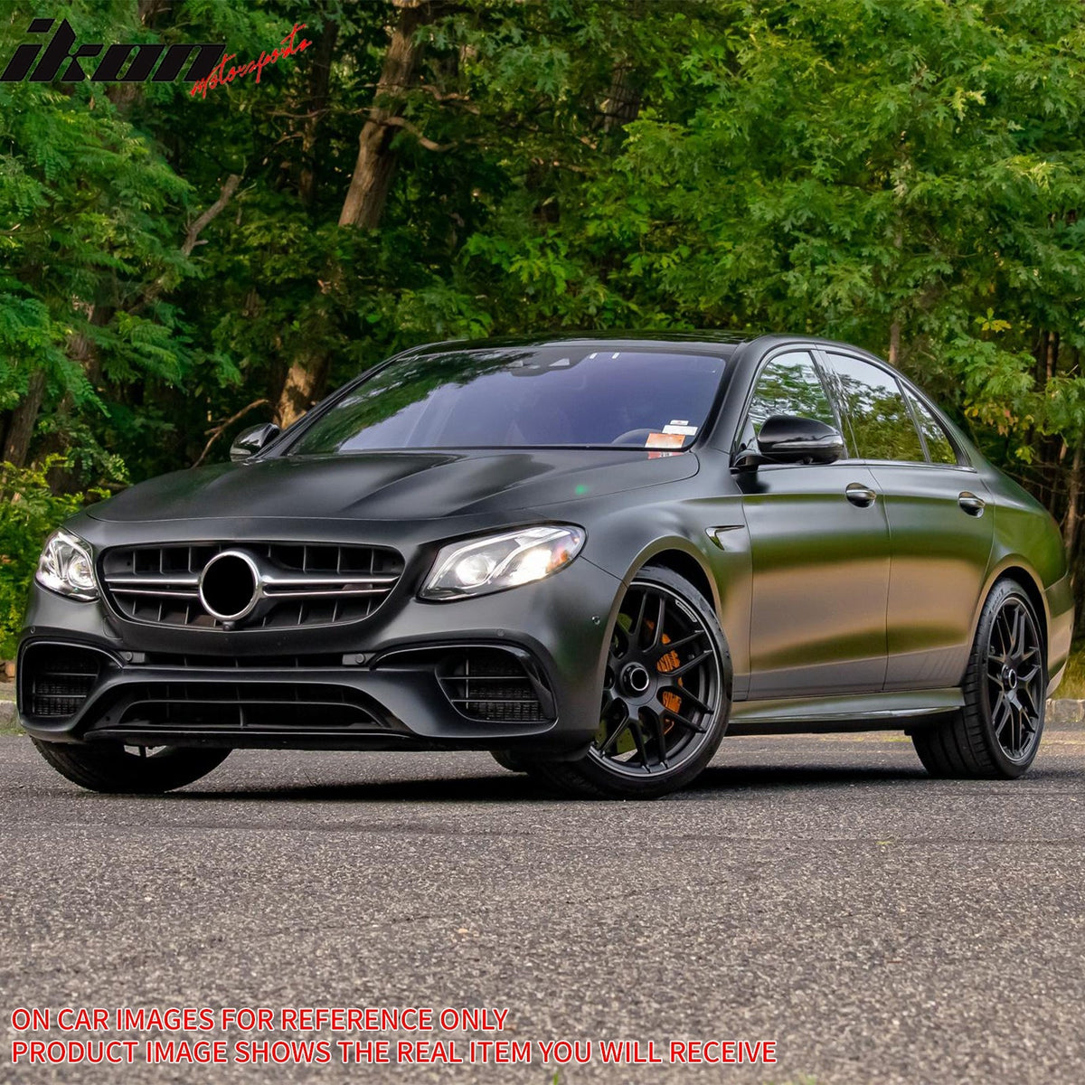 2017-2020 Mercedes-Benz E-Class W213 Front Bumper Cover Conversion Replacement W/Upper Grille W/Silver Trim E63 Style Unpainted Black PP ABS