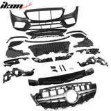 2017-2020 Mercedes-Benz E-Class W213 Front Bumper Cover Conversion Replacement W/Upper Grille W/Silver Trim E63 Style Unpainted Black PP ABS