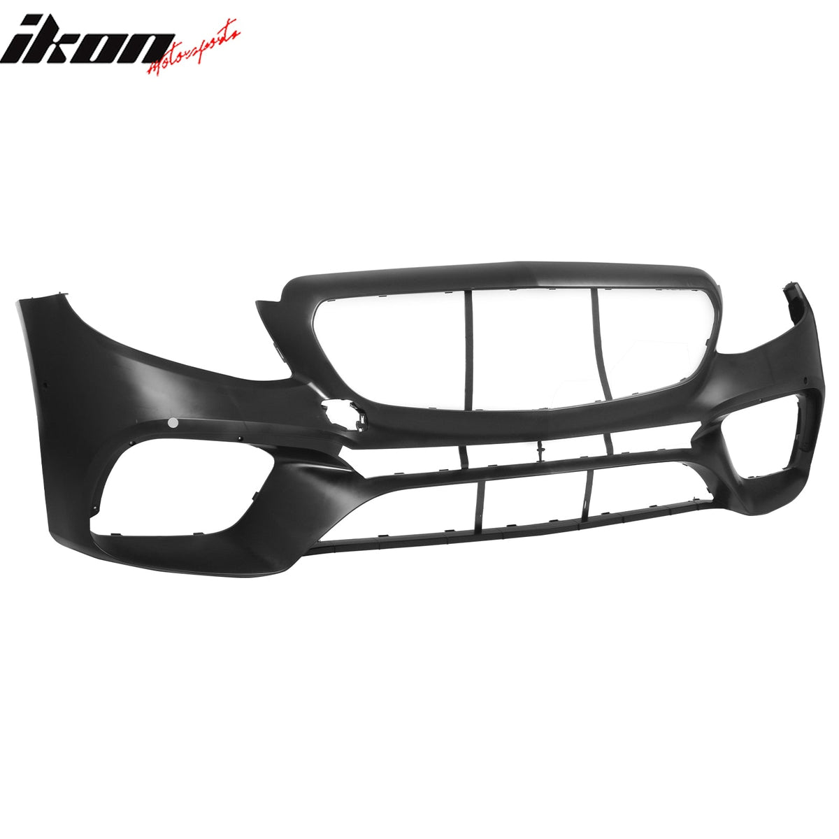 2017-2020 Mercedes-Benz E-Class W213 Front Bumper Cover Conversion Replacement W/Upper Grille W/Silver Trim E63 Style Unpainted Black PP ABS