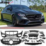 2017-2020 Mercedes-Benz E-Class W213 Front Bumper Cover Conversion Replacement W/Upper Grille W/Gloss Trim E63 Style Unpainted Black PP ABS
