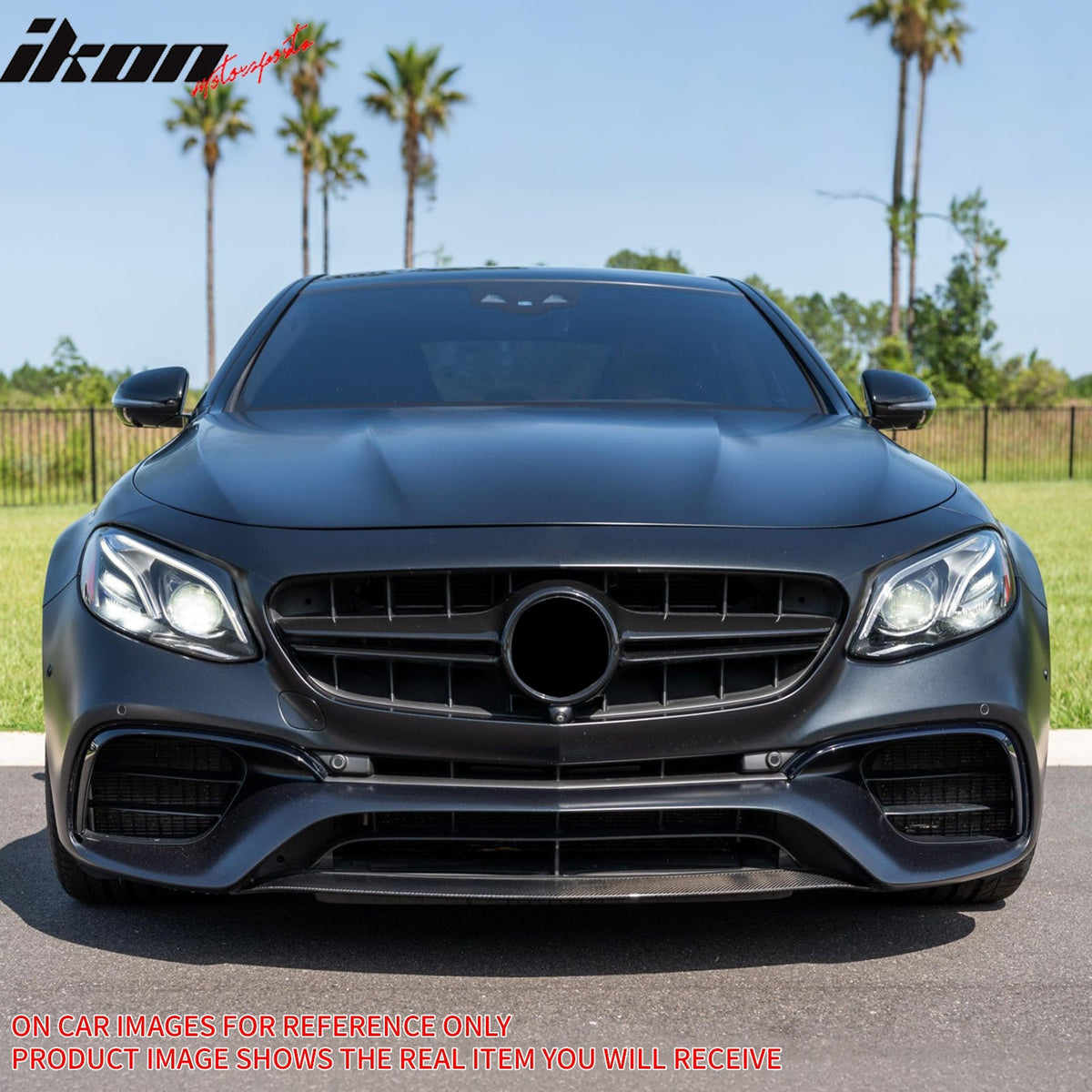 2017-2020 Mercedes-Benz E-Class W213 Front Bumper Cover Conversion Replacement W/Upper Grille W/Gloss Trim E63 Style Unpainted Black PP ABS