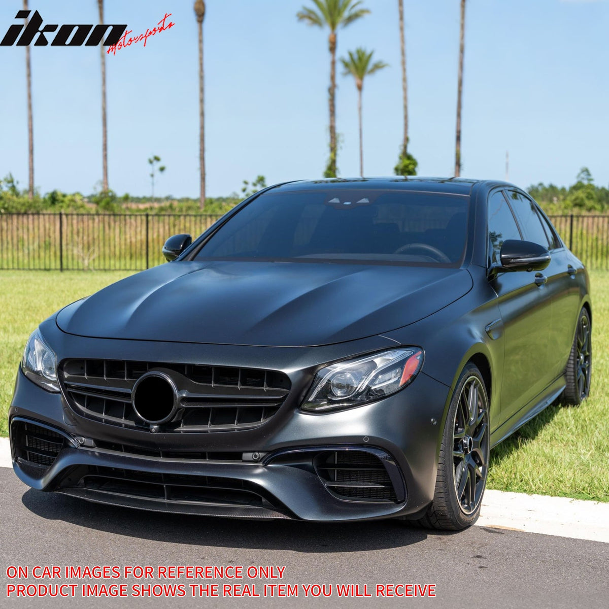 2017-2020 Mercedes-Benz E-Class W213 Front Bumper Cover Conversion Replacement W/Upper Grille W/Gloss Trim E63 Style Unpainted Black PP ABS