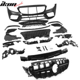 2017-2020 Mercedes-Benz E-Class W213 Front Bumper Cover Conversion Replacement W/Upper Grille W/Gloss Trim E63 Style Unpainted Black PP ABS
