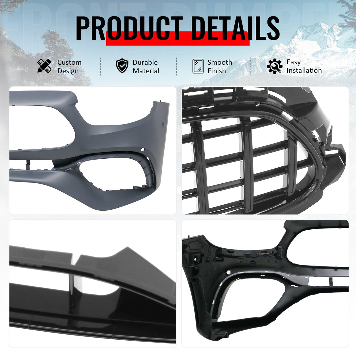 2021–2023 Benz E-Class W213 E63 Style PP Front Bumper Cover W/ Gloss Black Grille