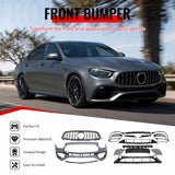 2021–2023 Benz E-Class W213 E63 Style PP Front Bumper Cover W/ Chrome Trim Grille
