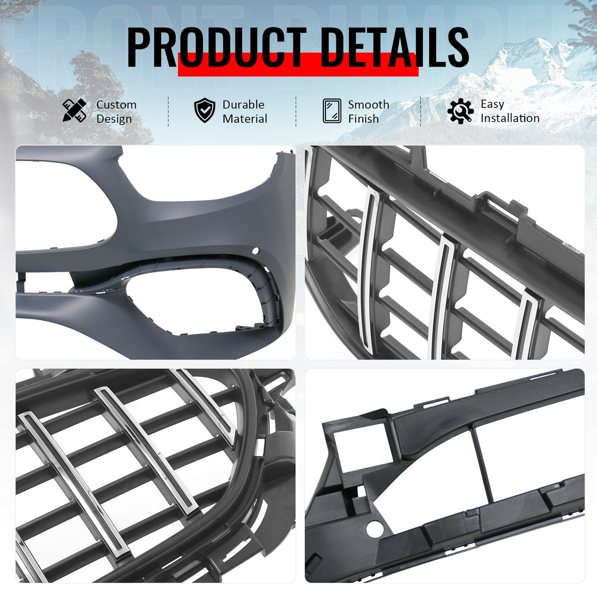 2021–2023 Benz E-Class W213 E63 Style PP Front Bumper Cover W/ Chrome Trim Grille