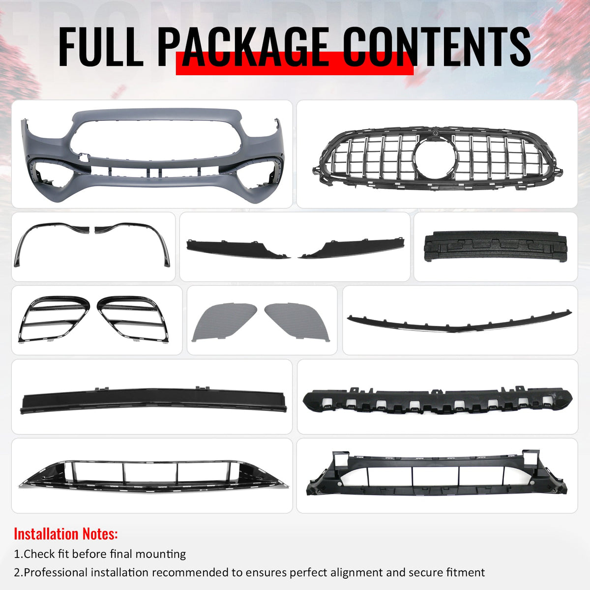 2021–2023 Benz E-Class W213 E63 Style PP Front Bumper Cover W/ Chrome Trim Grille
