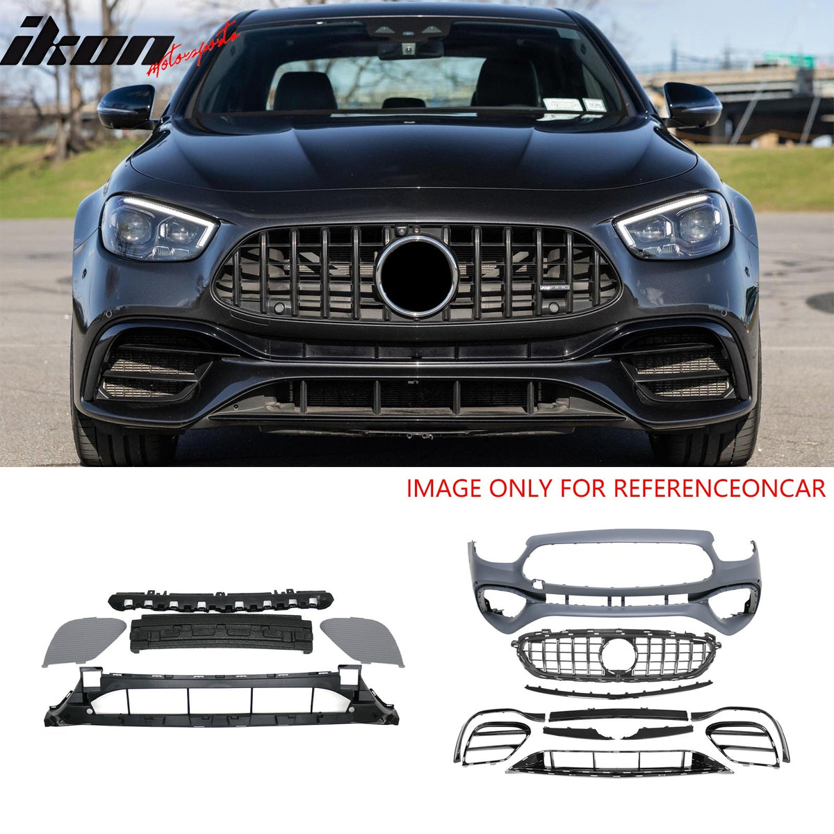 2021–2023 Benz E-Class W213 E63 Style PP Front Bumper Cover W/ Chrome Trim Grille