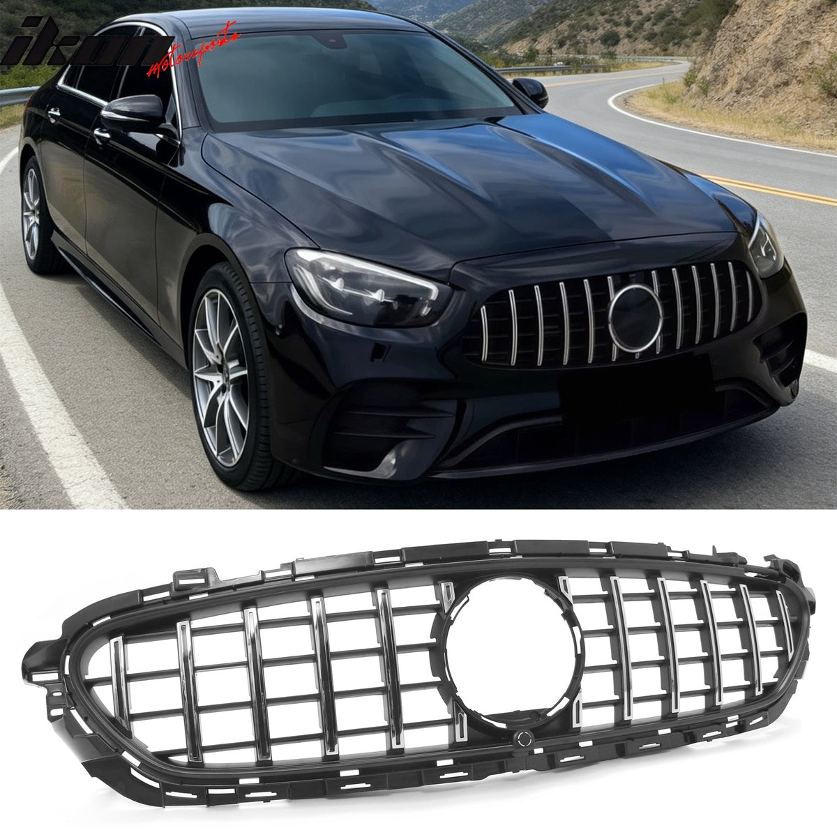2021–2023 Benz E-Class W213 E63 Style PP Front Bumper Cover W/ Chrome Trim Grille