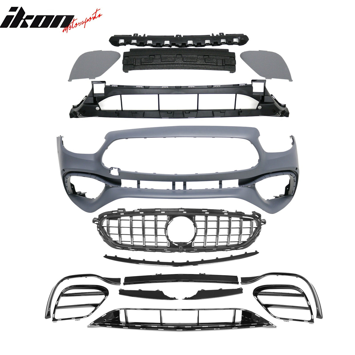 2021–2023 Benz E-Class W213 E63 Style PP Front Bumper Cover W/ Chrome Trim Grille