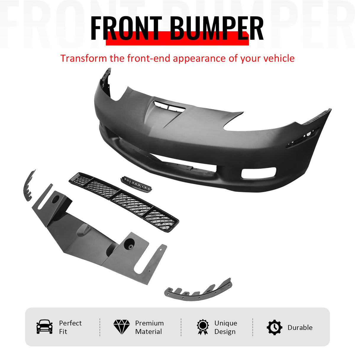 2005-2013 Chevrolet Corvette Base C6 Z06 Style PP Front Bumper Cover