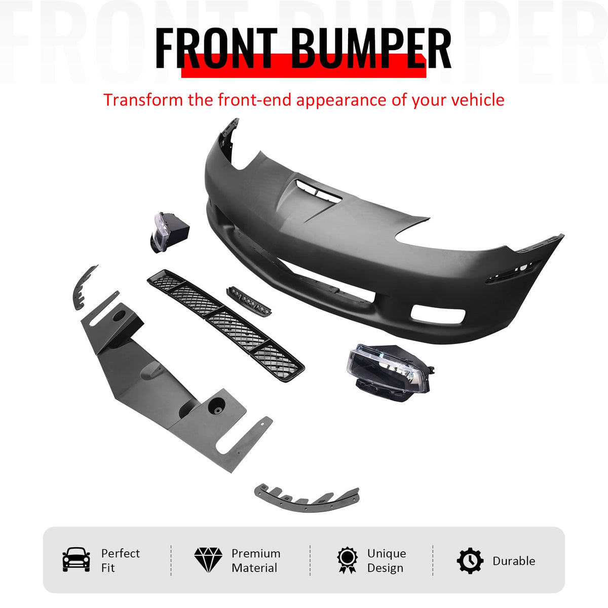 2005-2013 Chevrolet Corvette Base C6 Z06 Style PP Front Bumper Cover W/ Foglights