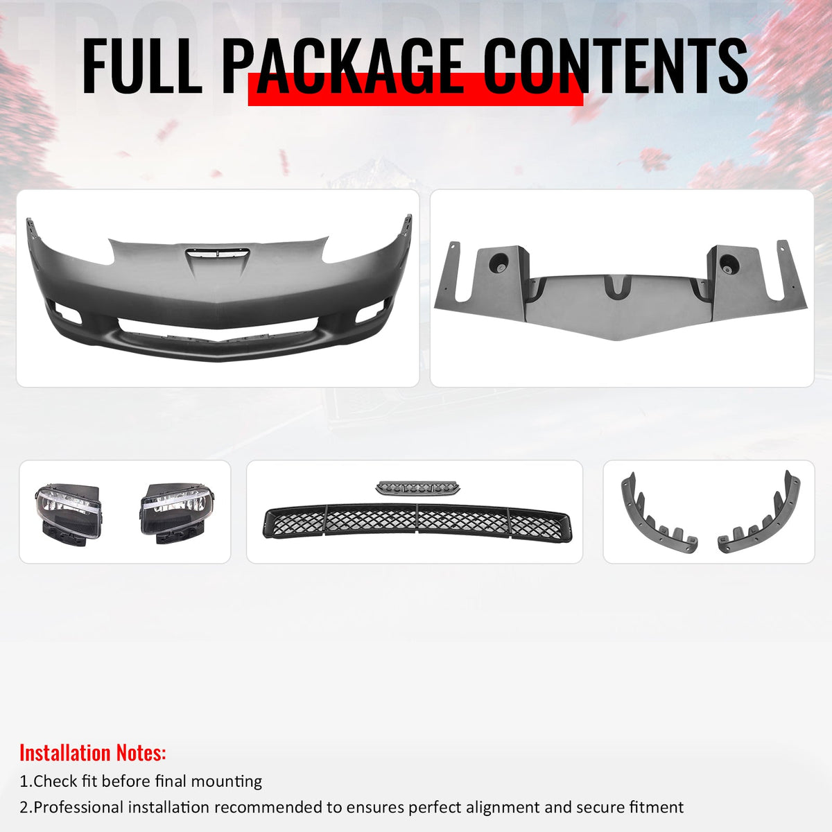 2005-2013 Chevrolet Corvette Base C6 Z06 Style PP Front Bumper Cover W/ Foglights