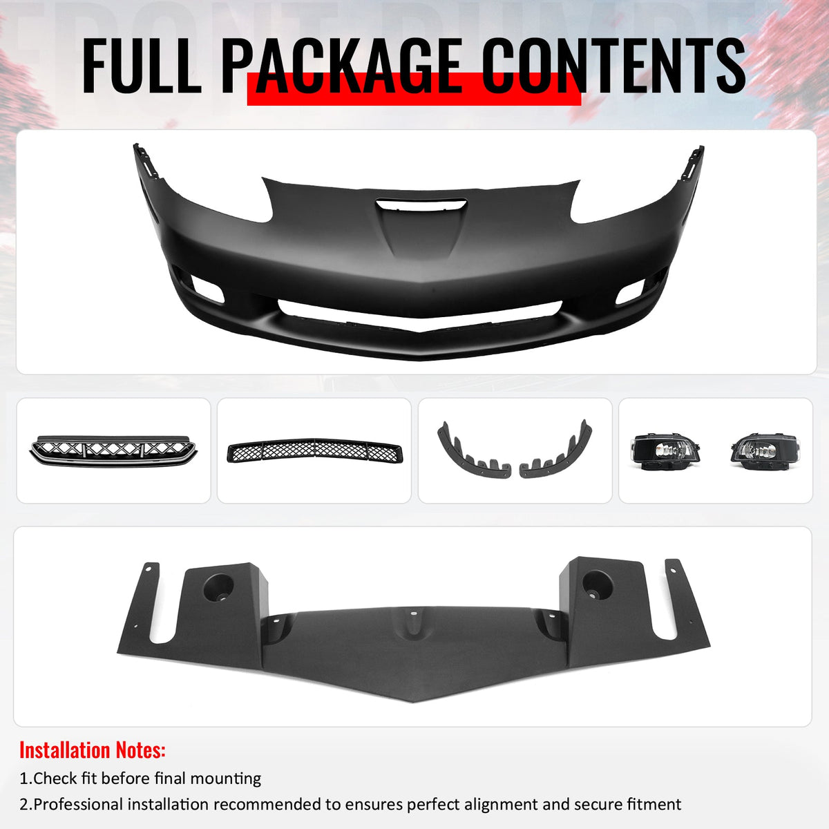 2006-2013 Chevrolet Corvette C6 Z06 Style PP Front Bumper Cover W/ Foglights