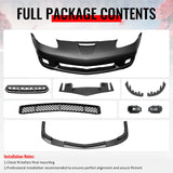 2006-2013 Chevy Corvette C6 Z06 Style Front Bumper Cover + Foglights + Gloss Black Lip