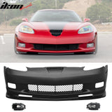 2006-2013 Chevy Corvette C6 Z06 Style Front Bumper Cover + Foglights + Gloss Black Lip