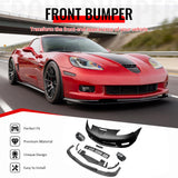 2006-2013 Chevy Corvette C6 Z06 Style Front Bumper Cover + Foglights + Carbon Fiber Print Lip