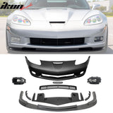 2006-2013 Chevy Corvette C6 Z06 Style Front Bumper Cover + Foglights + Carbon Fiber Print Lip