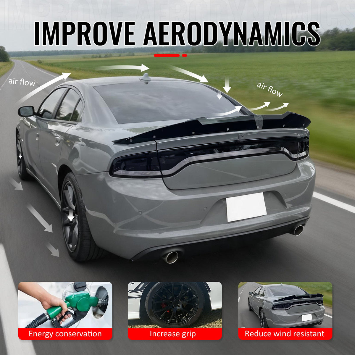 2011-2023 Dodge Charger SRT Trunk Spoiler + Black Venom V2 Wickerbill Gurney Flap