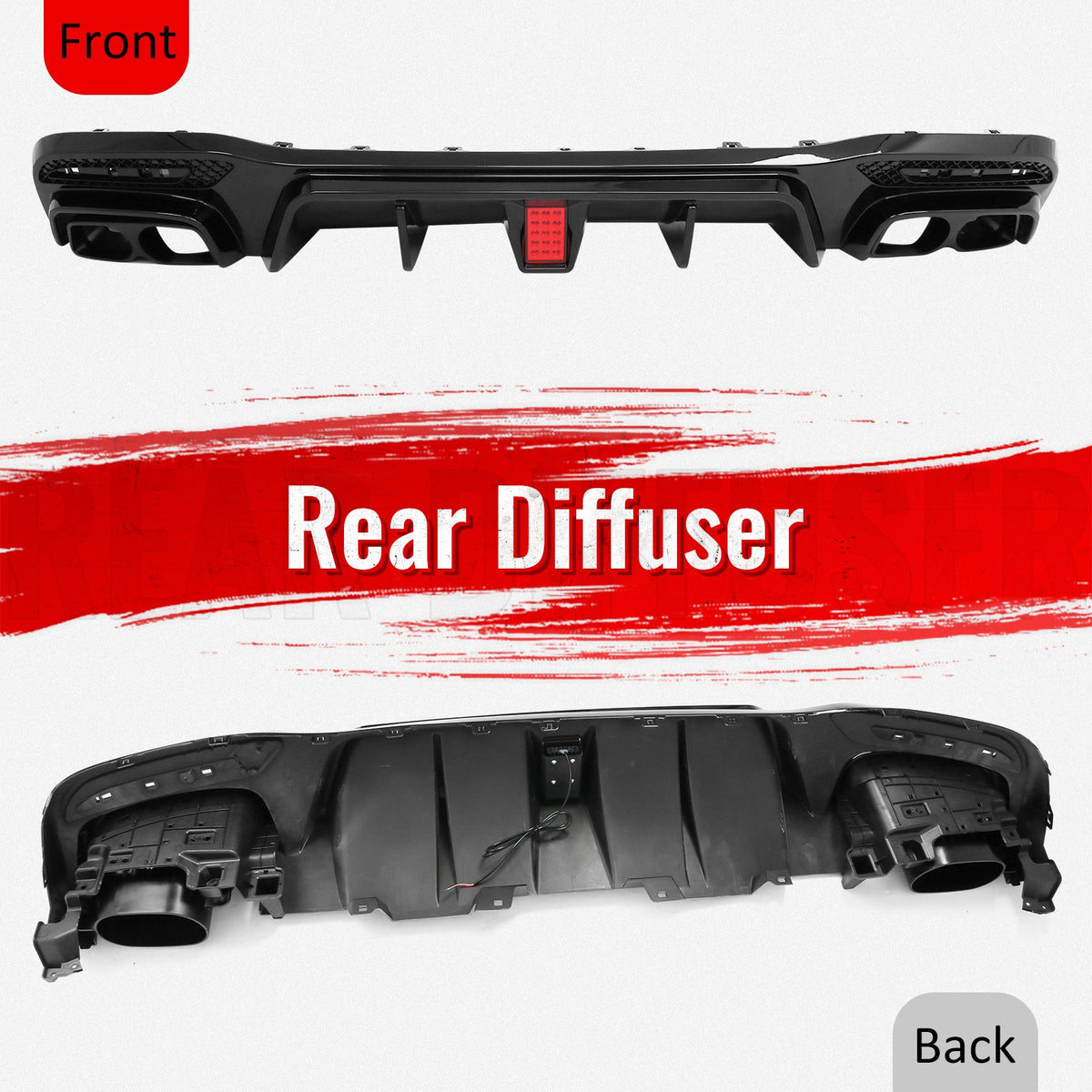 2017-2019 Benz GLE GLS Class Brabus BS Style Gloss Black Rear Diffuser PP + Exhaust Tips